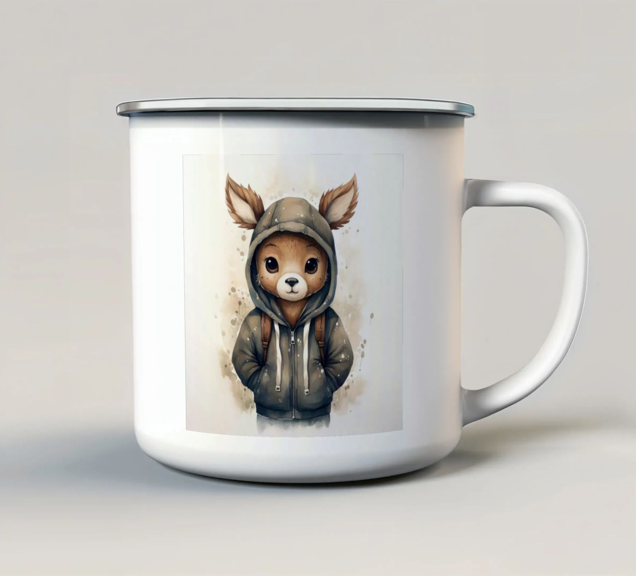 Acquerello Cartoon Cervo in felpa con cappuccio tazza in smalto da Animal Portraits