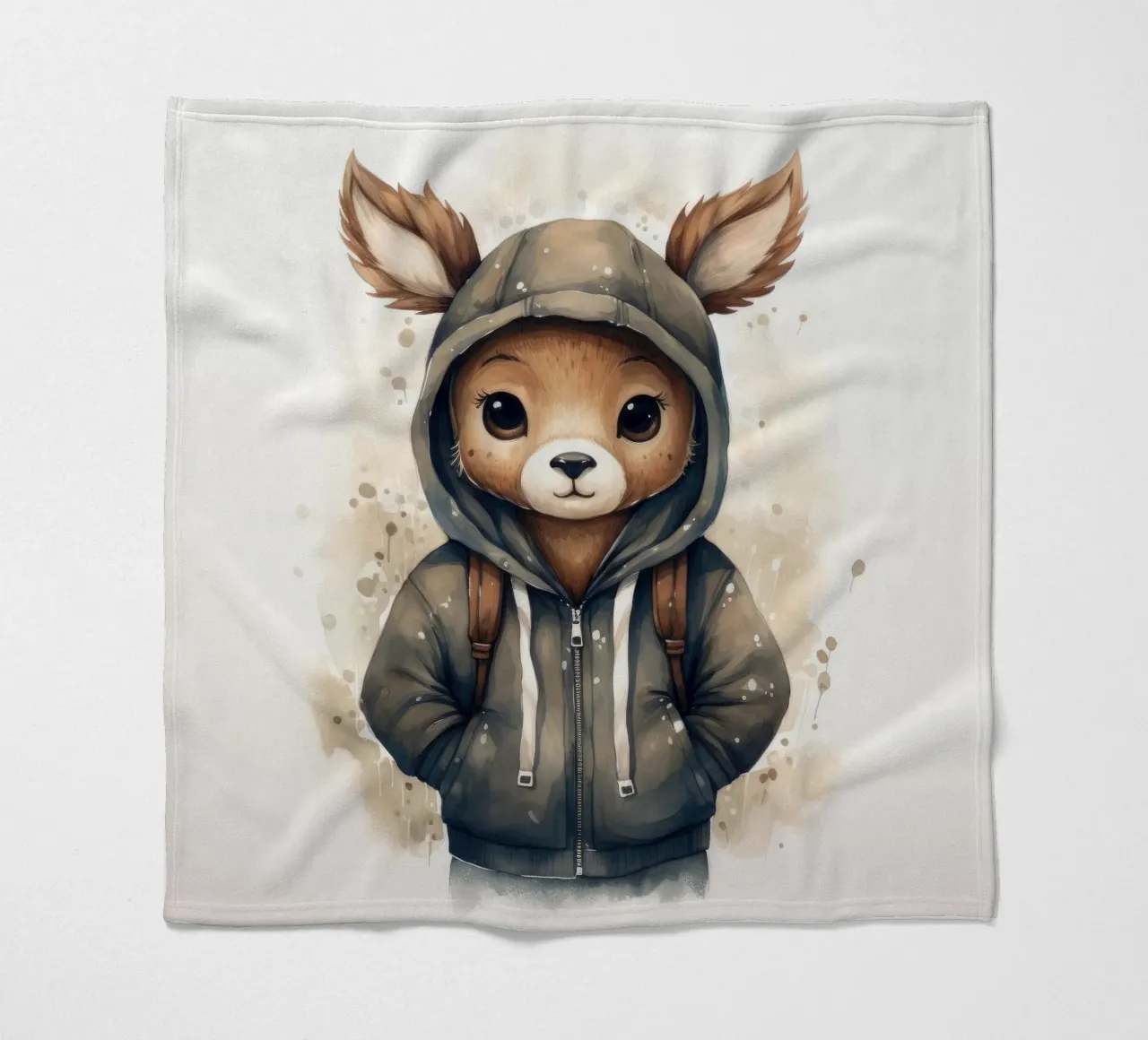 Acquerello Cartoon Cervo in felpa con cappuccio coperta in pile da Animal Portraits