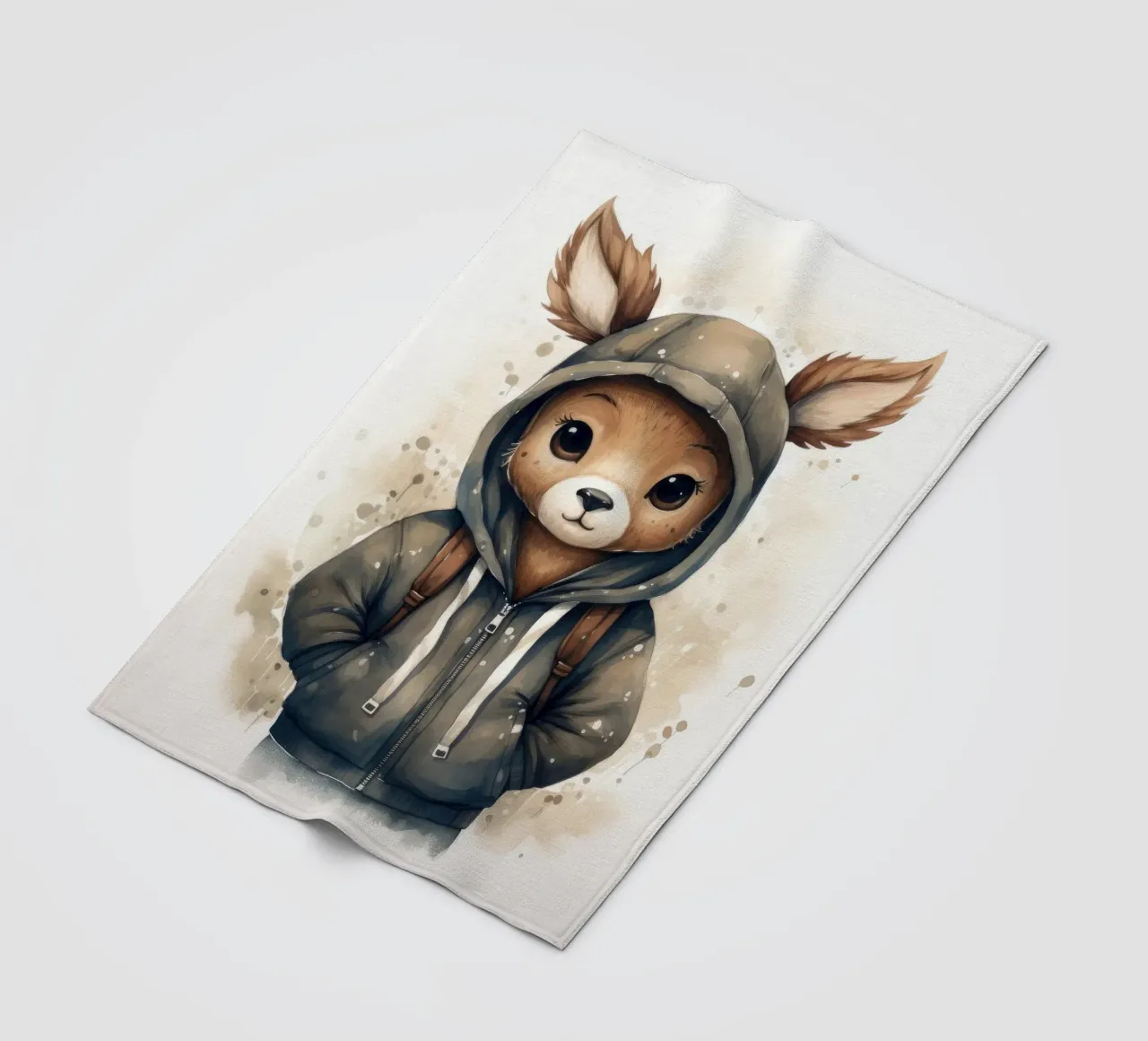 Acquerello Cartoon Cervo in felpa con cappuccio coperta in pile da Animal Portraits