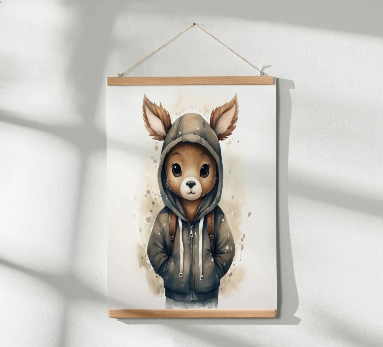 Acquerello Cartoon Cervo in felpa con cappuccio carta hahnemühle da Animal Portraits