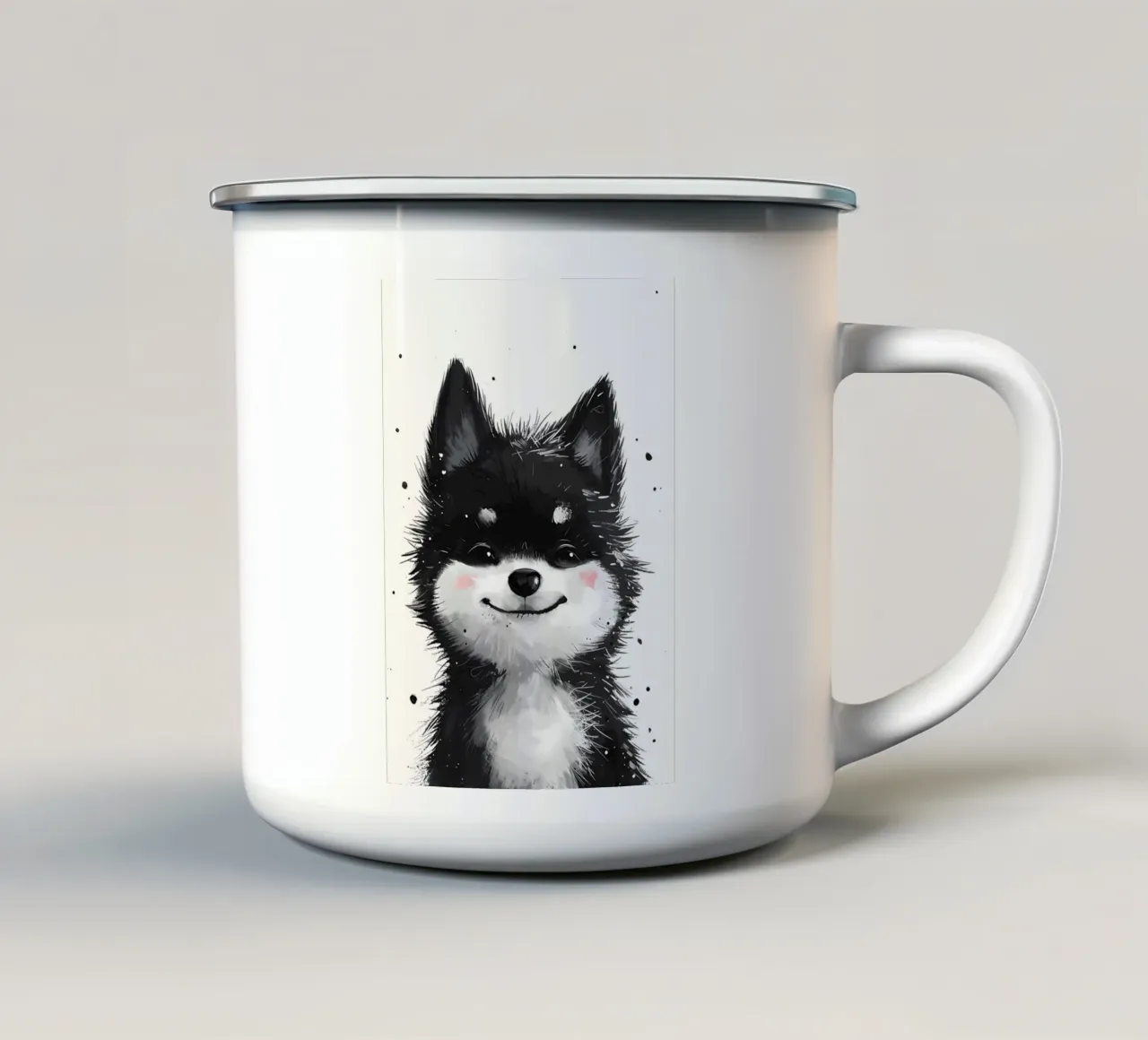 Schizzo di un cucciolo allegro tazza in smalto da Manh beo