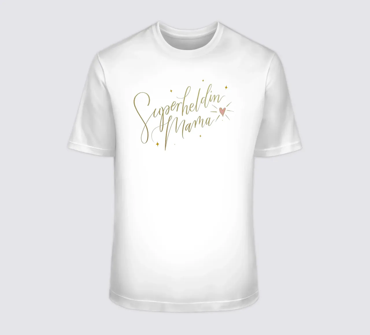 Mamma supereroe. Calligrafia a pennello con texture e cuore in oro t-shirt da CalliLetters