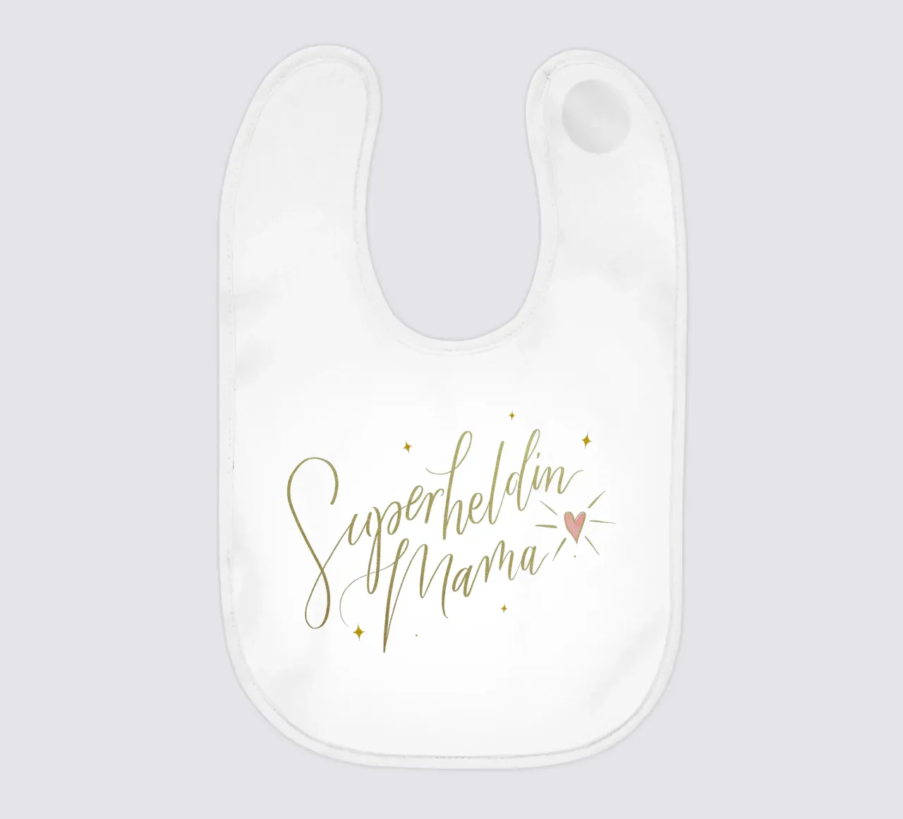 Mamma supereroe. Calligrafia a pennello con texture e cuore in oro bavaglino da CalliLetters