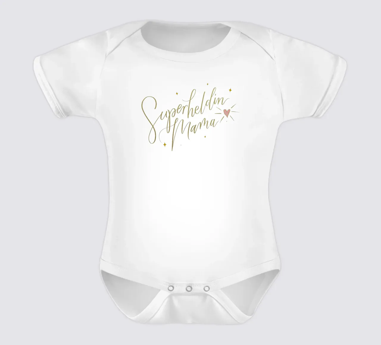 Mamma supereroe. Calligrafia a pennello con texture e cuore in oro body neonato maniche corte da CalliLetters