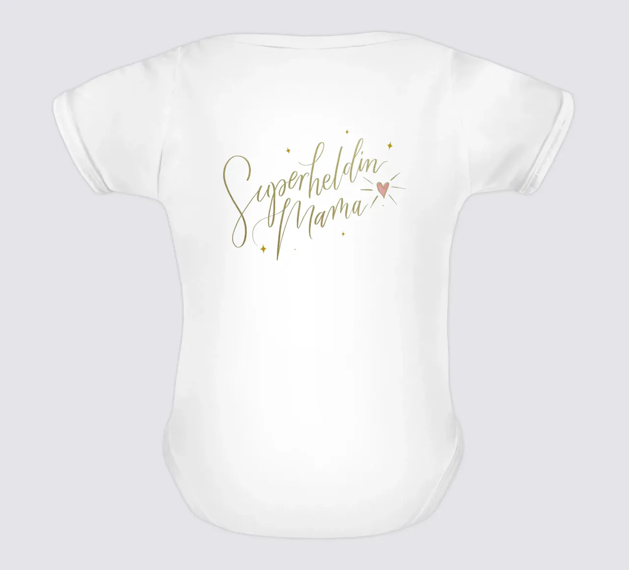 Mamma supereroe. Calligrafia a pennello con texture e cuore in oro body neonato maniche corte da CalliLetters