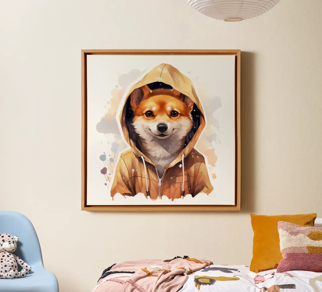 Cartone animato acquerellato Dingo con felpa con cappuccio tela con Cornice a cassetta da Animal Portraits