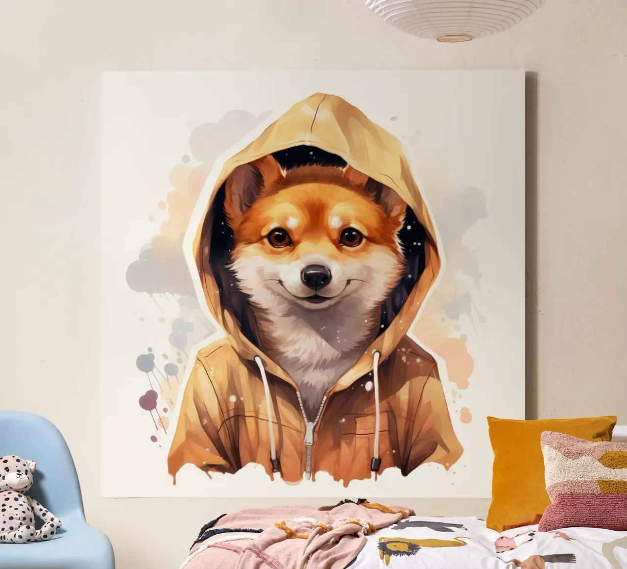 Cartone animato acquerellato Dingo con felpa con cappuccio tela con Cornice a cassetta da Animal Portraits