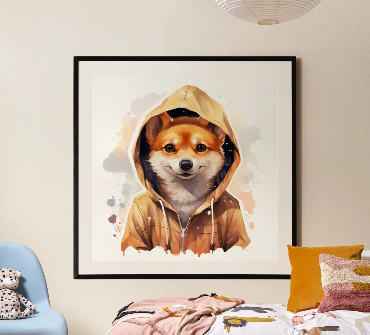 Cartone animato acquerellato Dingo con felpa con cappuccio carta hahnemühle da Animal Portraits