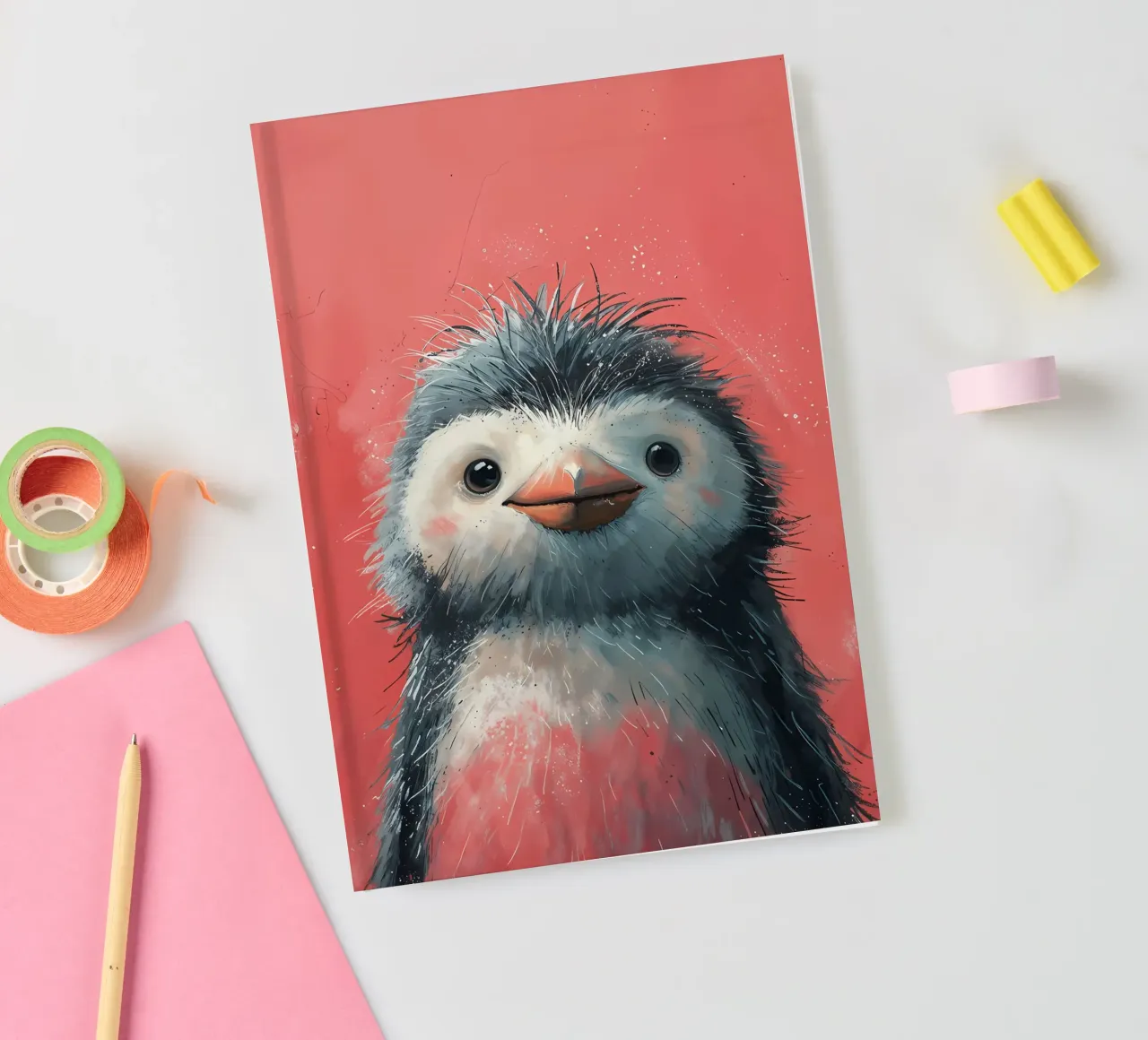 Cheery Penguin Chick_ A Red-Hued Delight notebook by Manh beo