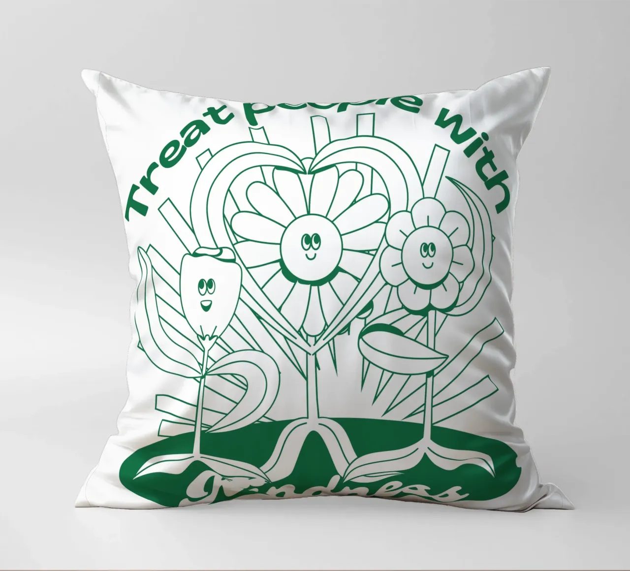 Behandle Menschen mit Freundlichkeit - Positives Retro-Design Kissen von Studio Mooodz