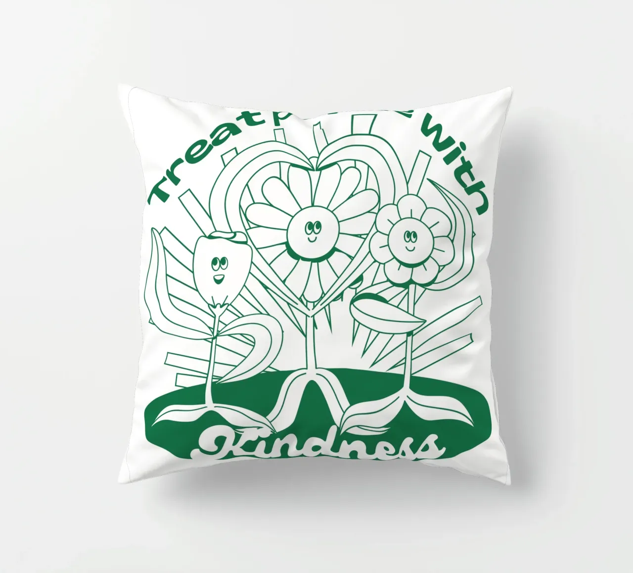 Treat People with Kindness – Positives Retro-Design decorative cushion by Studio Mooodz