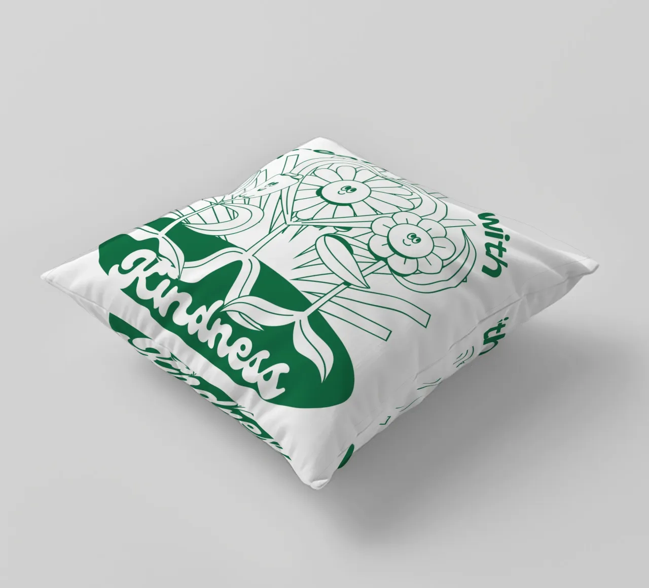 Behandle Menschen mit Freundlichkeit - Positives Retro-Design Kissen von Studio Mooodz