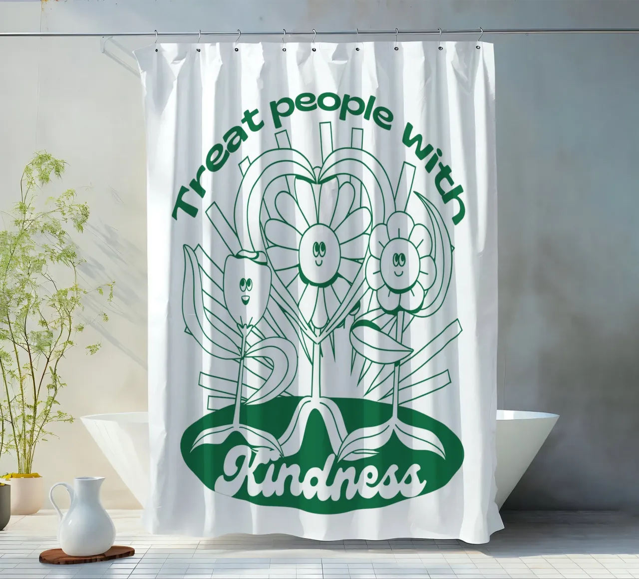 Trattare le persone con gentilezza - Positives Retro-Design tenda da doccia da Studio Mooodz