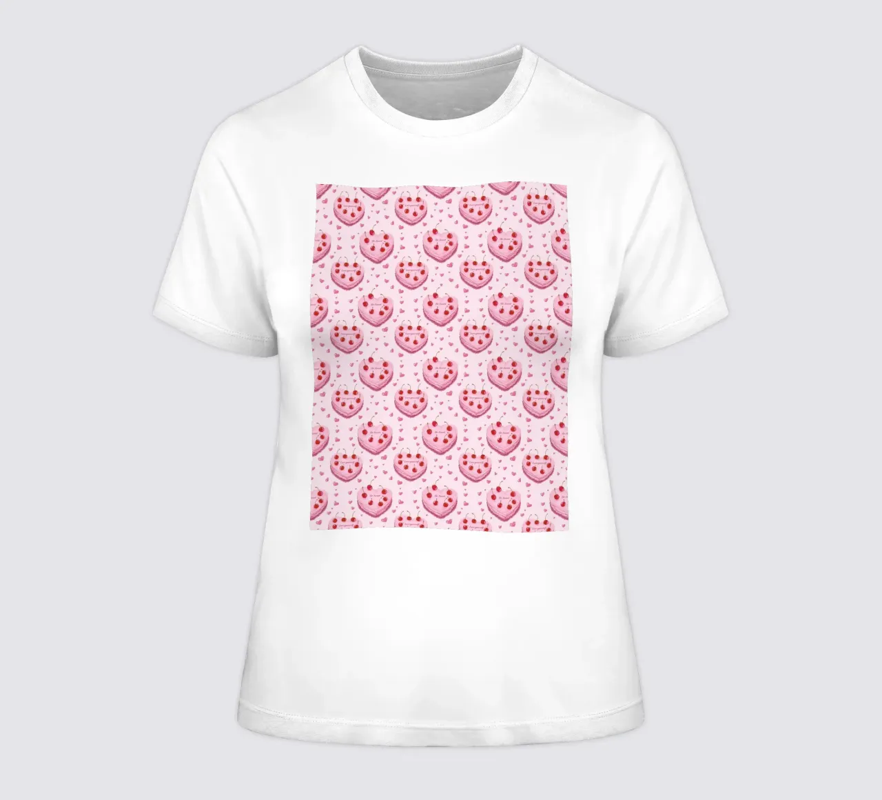 Roze Hartvormige Taarten Kersen Liefde Romantisch Valentijn dames t-shirt getailleerd van Gentle Echoes Art