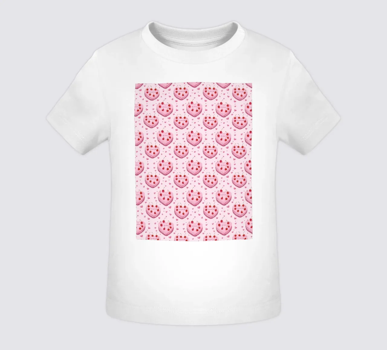 Torte a forma di cuore rosa Ciliegie Amore Romantico Valentines maglietta neonato da Gentle Echoes Art