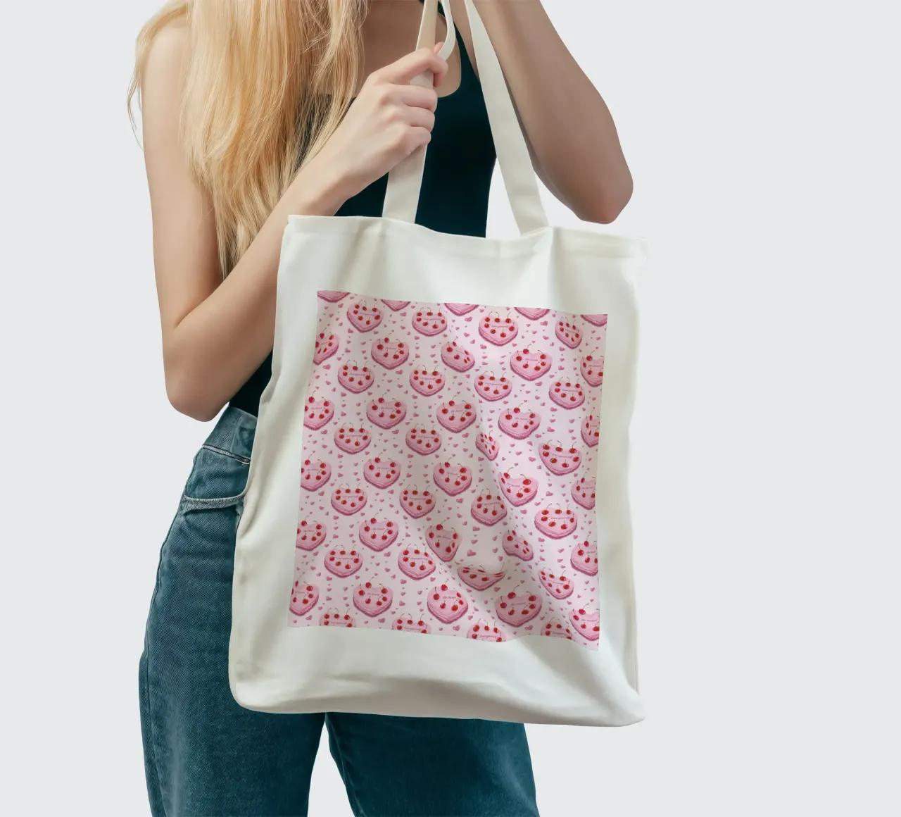 Pink Heart Shaped Cakes Cherries Love Romantic Valentines tote bag by Gentle Echoes Art