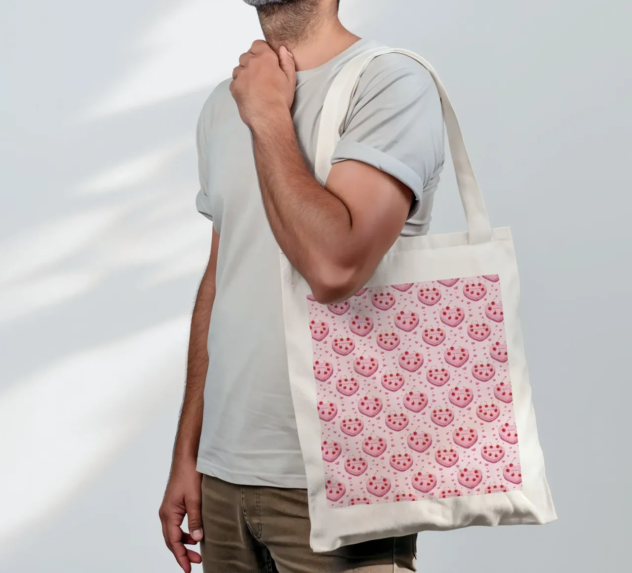 Pink Heart Shaped Cakes Cherries Love Romantic Valentines tote bag by Gentle Echoes Art