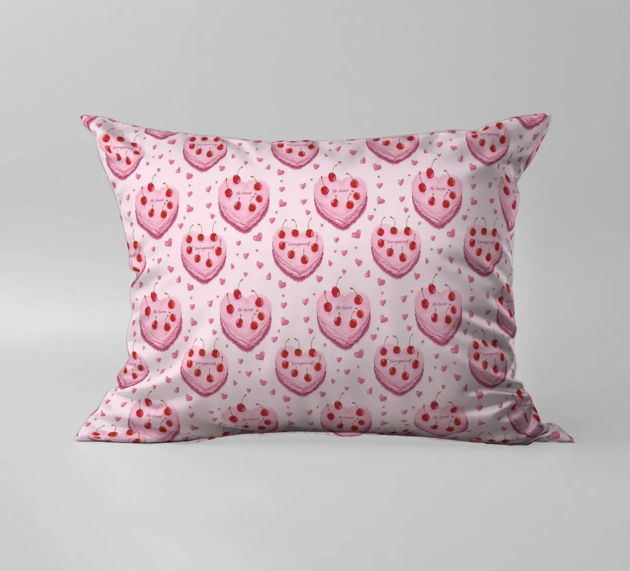 Torte a forma di cuore rosa Ciliegie Amore Romantico Valentines cuscino da Gentle Echoes Art