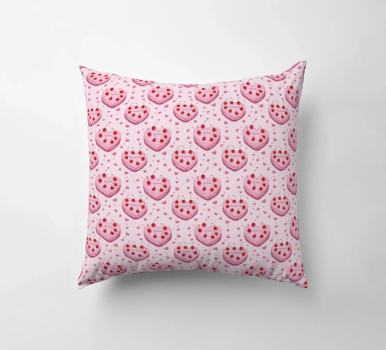 Torte a forma di cuore rosa Ciliegie Amore Romantico Valentines cuscino da Gentle Echoes Art