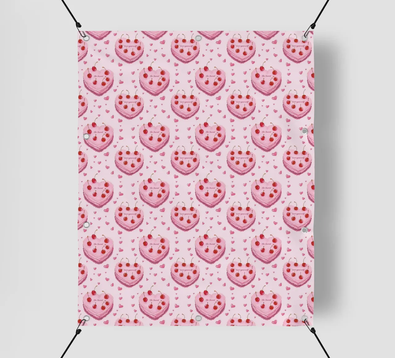 Torte a forma di cuore rosa Ciliegie Amore Romantico Valentines telo in pvc da Gentle Echoes Art