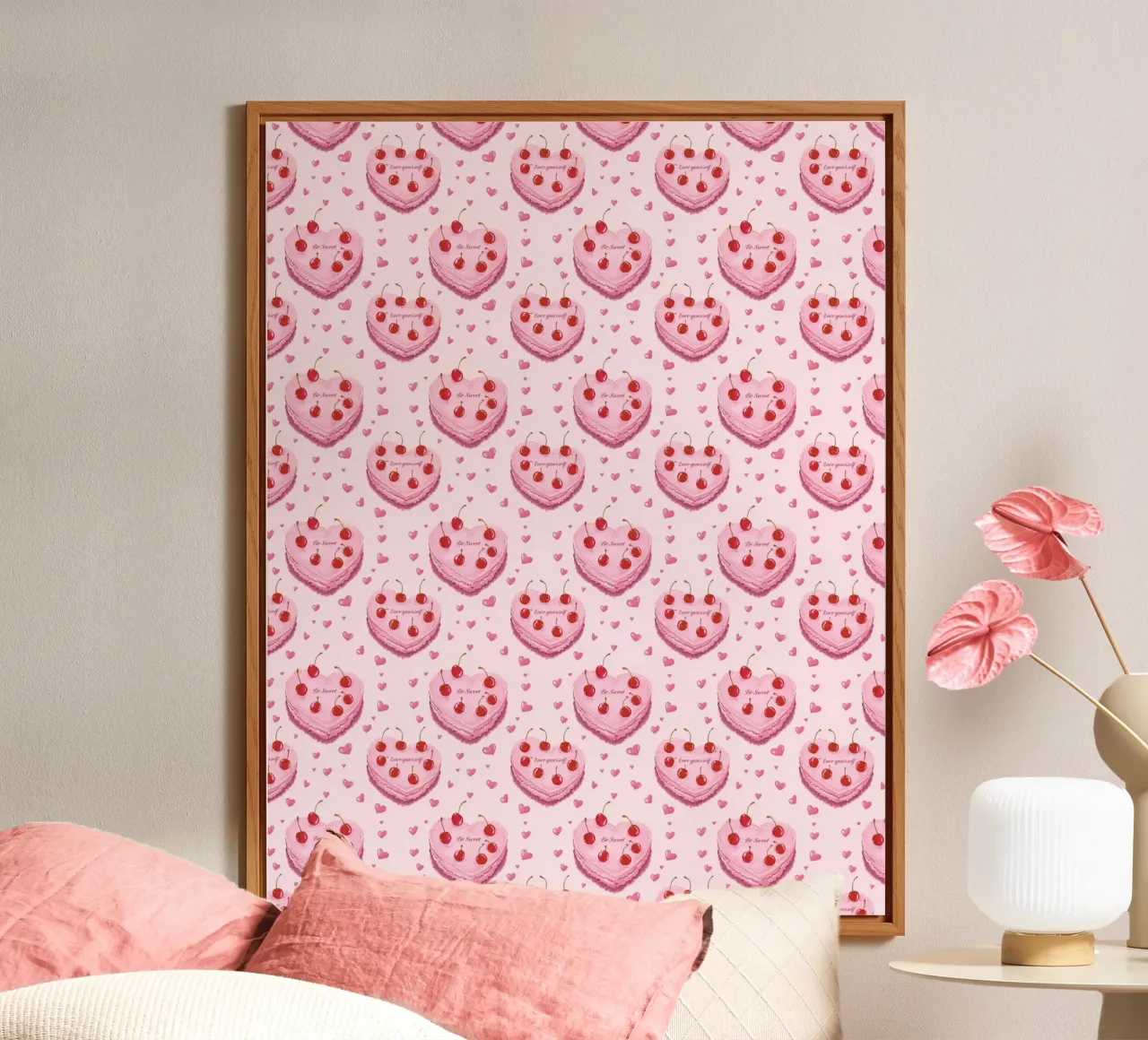 Torte a forma di cuore rosa Ciliegie Amore Romantico Valentines alluminio dibond da Gentle Echoes Art