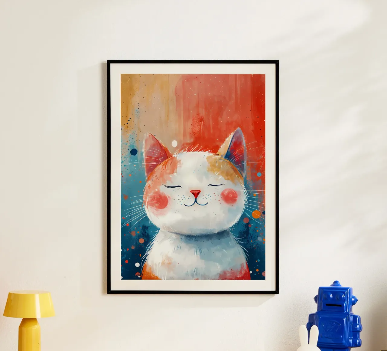 Arte dei gatti colorati poster con telaio in legno da Manh beo