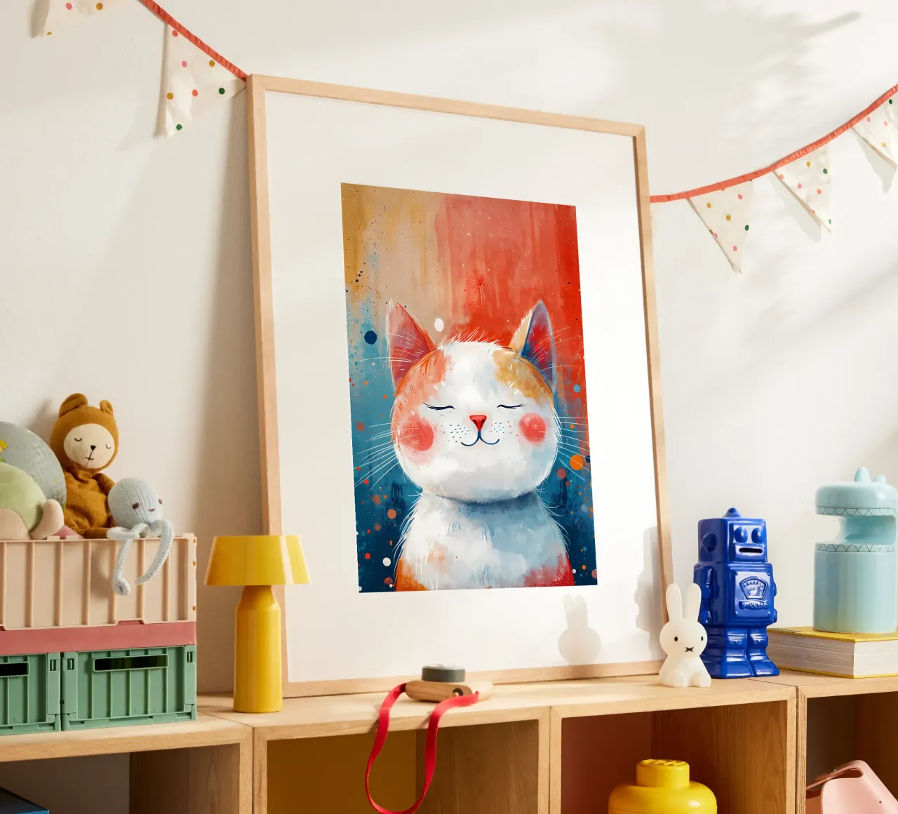 Arte dei gatti colorati poster con telaio in legno da Manh beo