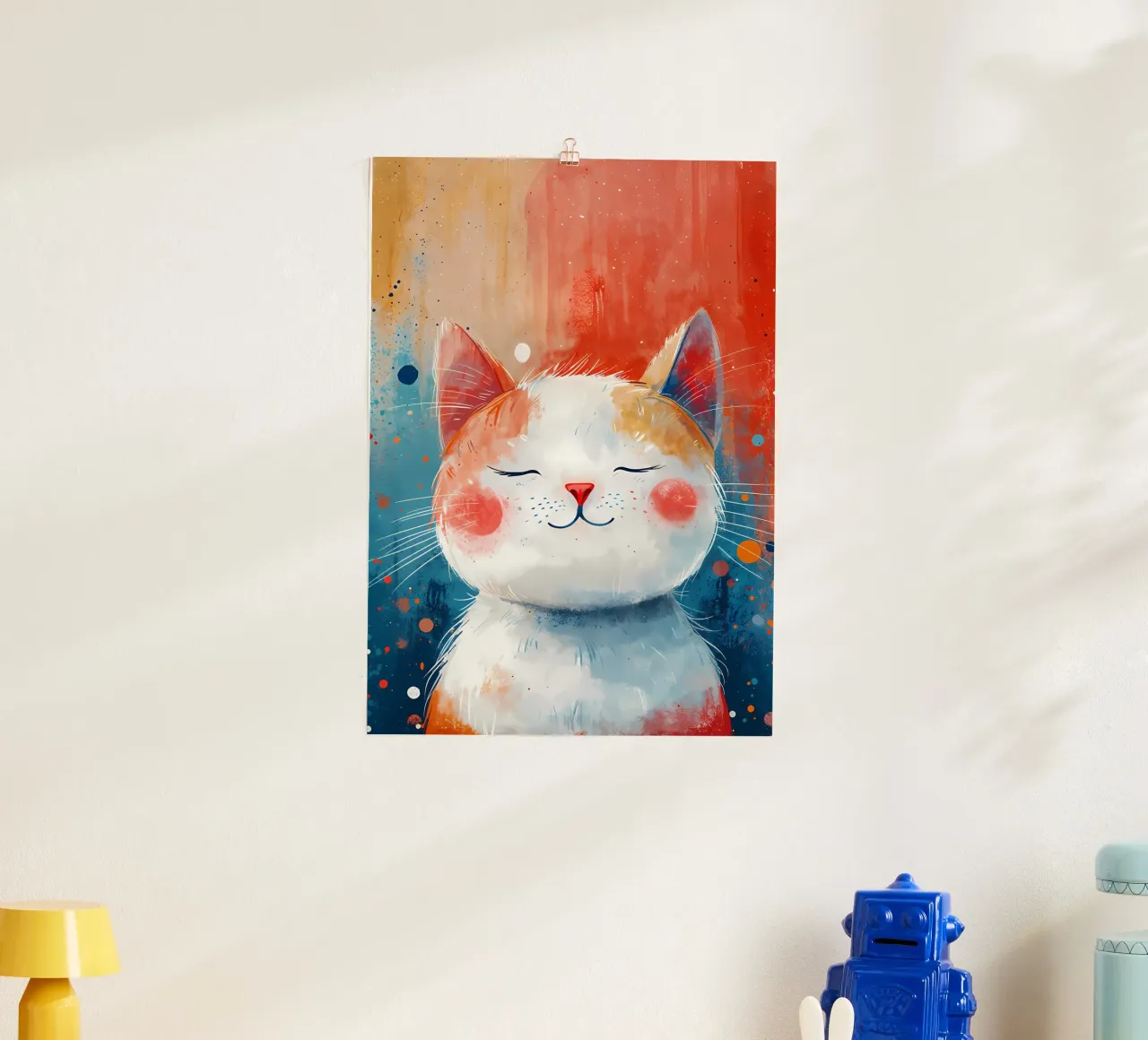 Arte dei gatti colorati poster con telaio in legno da Manh beo