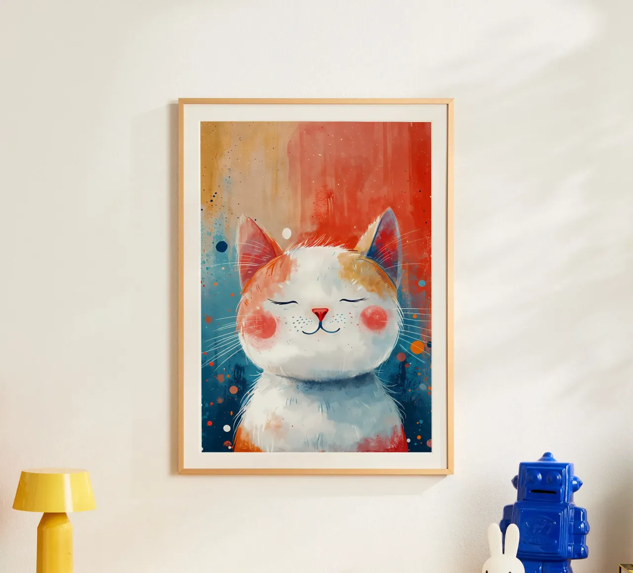 Arte dei gatti colorati poster con telaio in legno da Manh beo