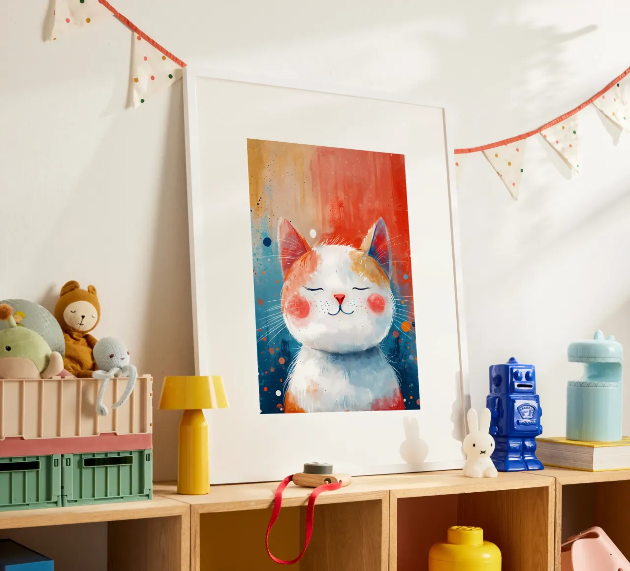 Arte dei gatti colorati poster con telaio in legno da Manh beo