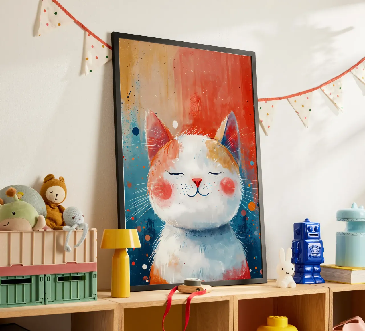 Arte dei gatti colorati poster con telaio in legno da Manh beo