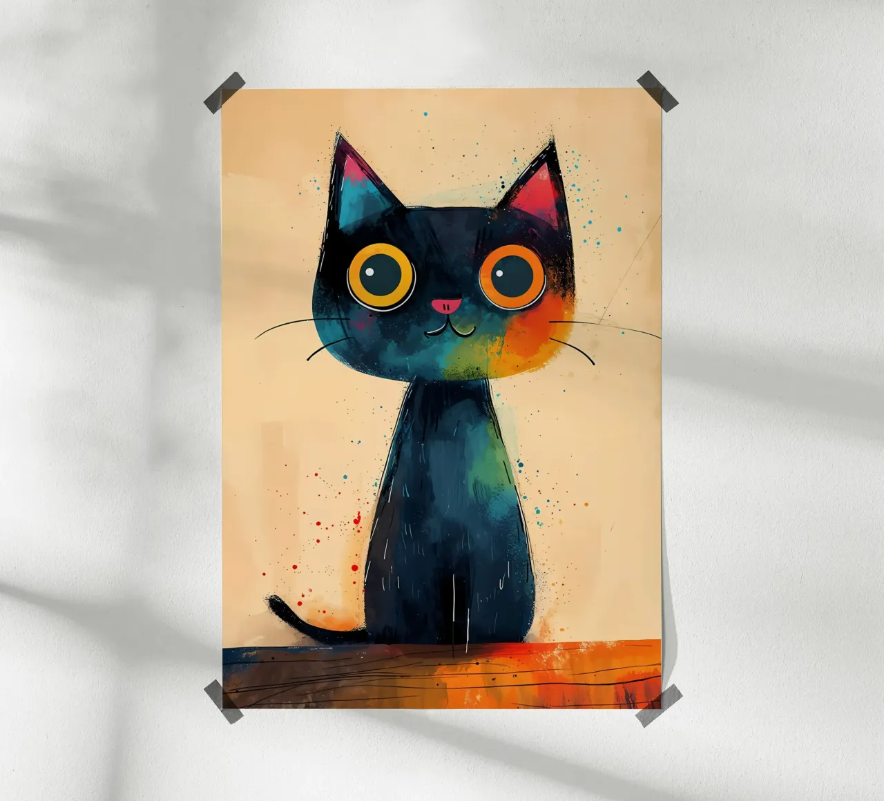 Arte dei gatti colorati poster con telaio in legno da Manh beo