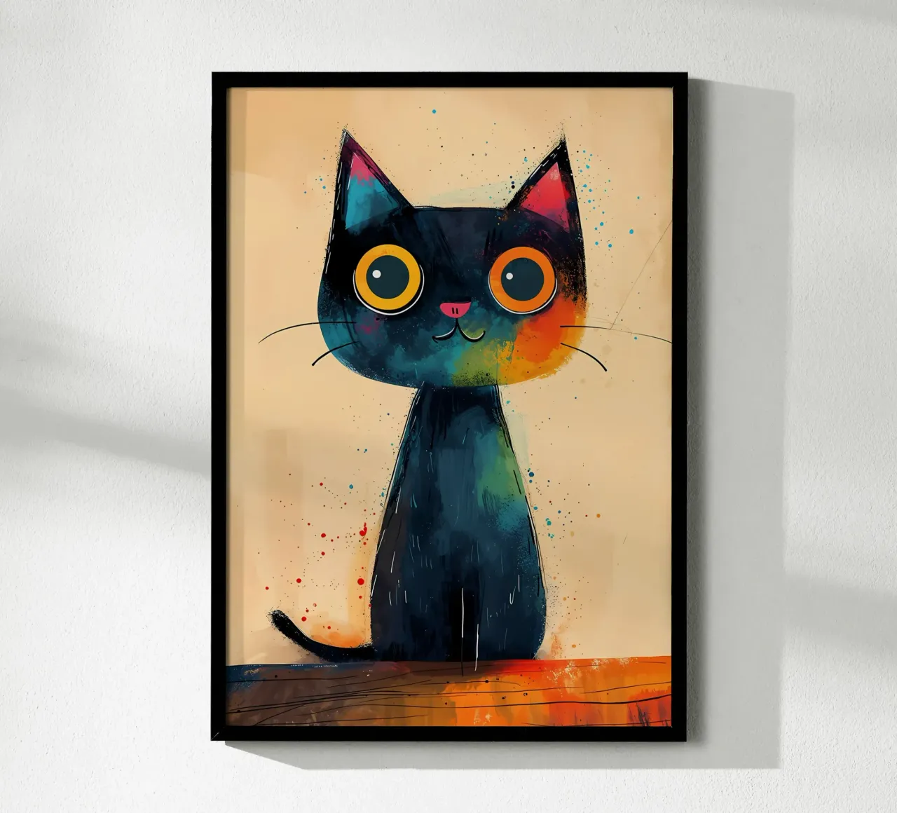 Arte dei gatti colorati poster con telaio in legno da Manh beo