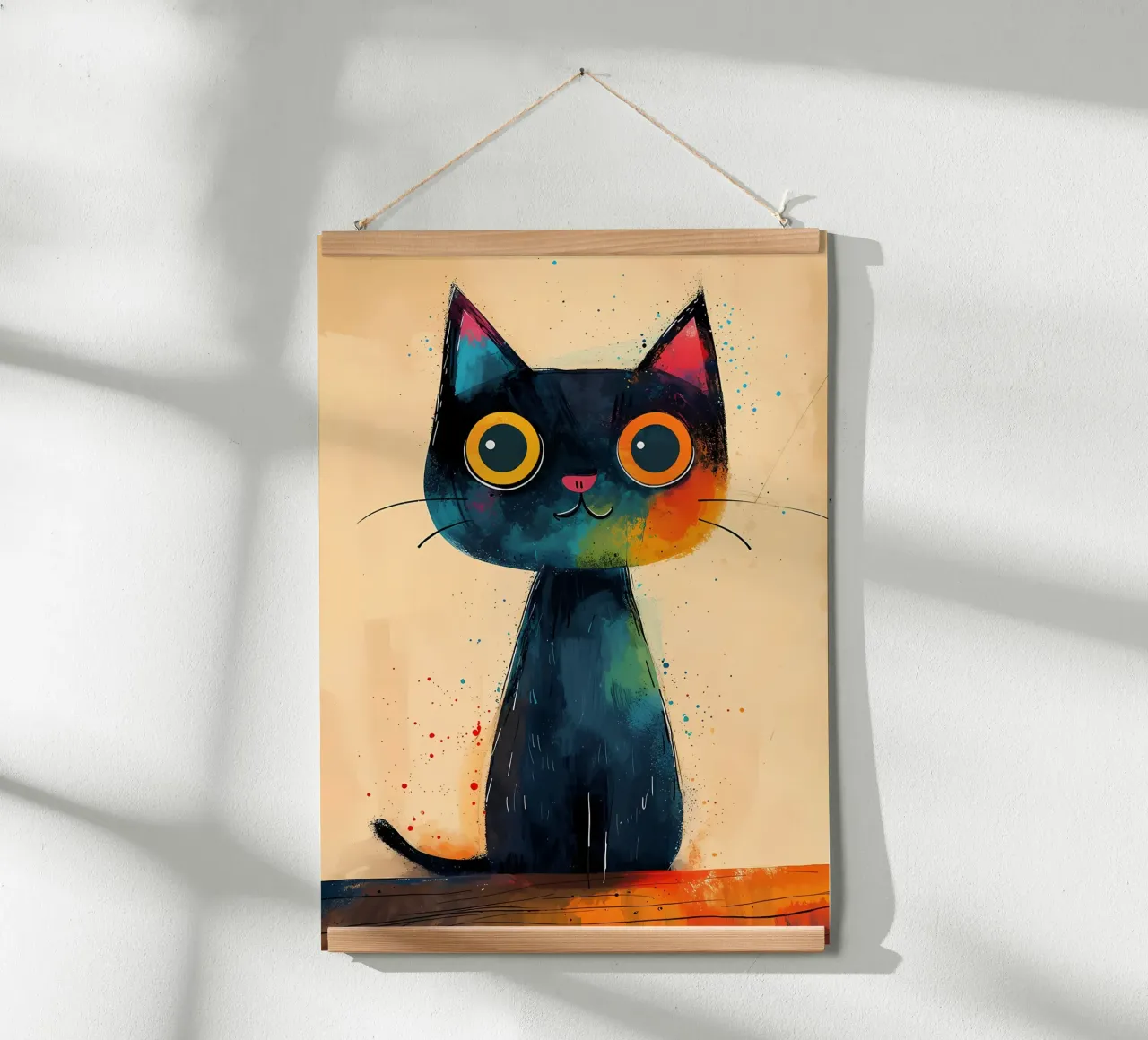 Arte dei gatti colorati poster con telaio in legno da Manh beo