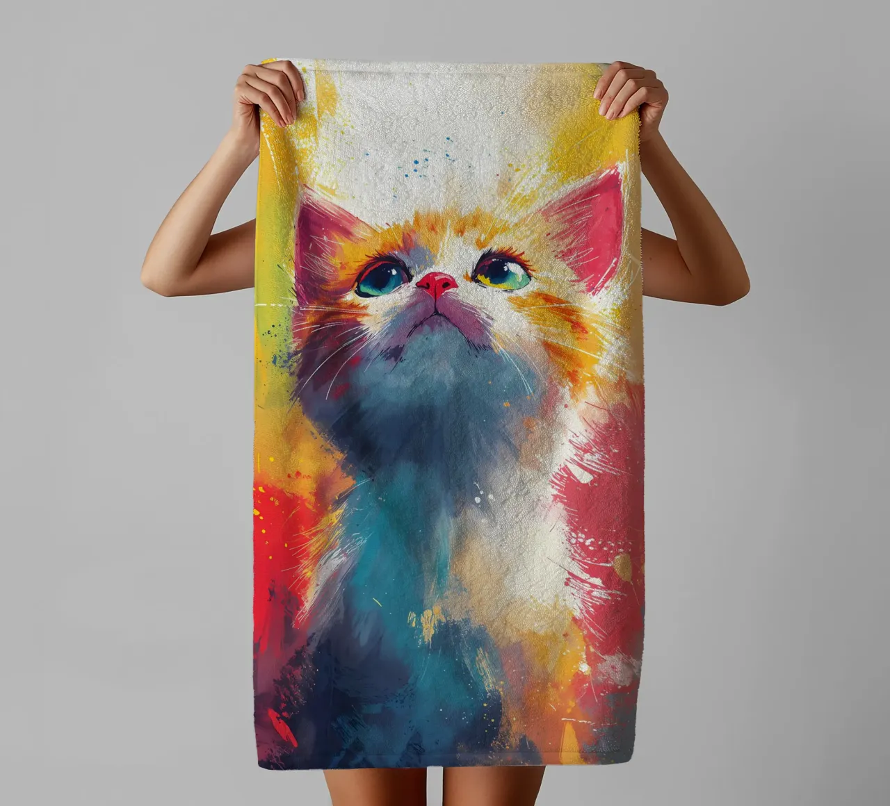 Colorful Gaze Kitty - Vivid Watercolor towel by Manh beo
