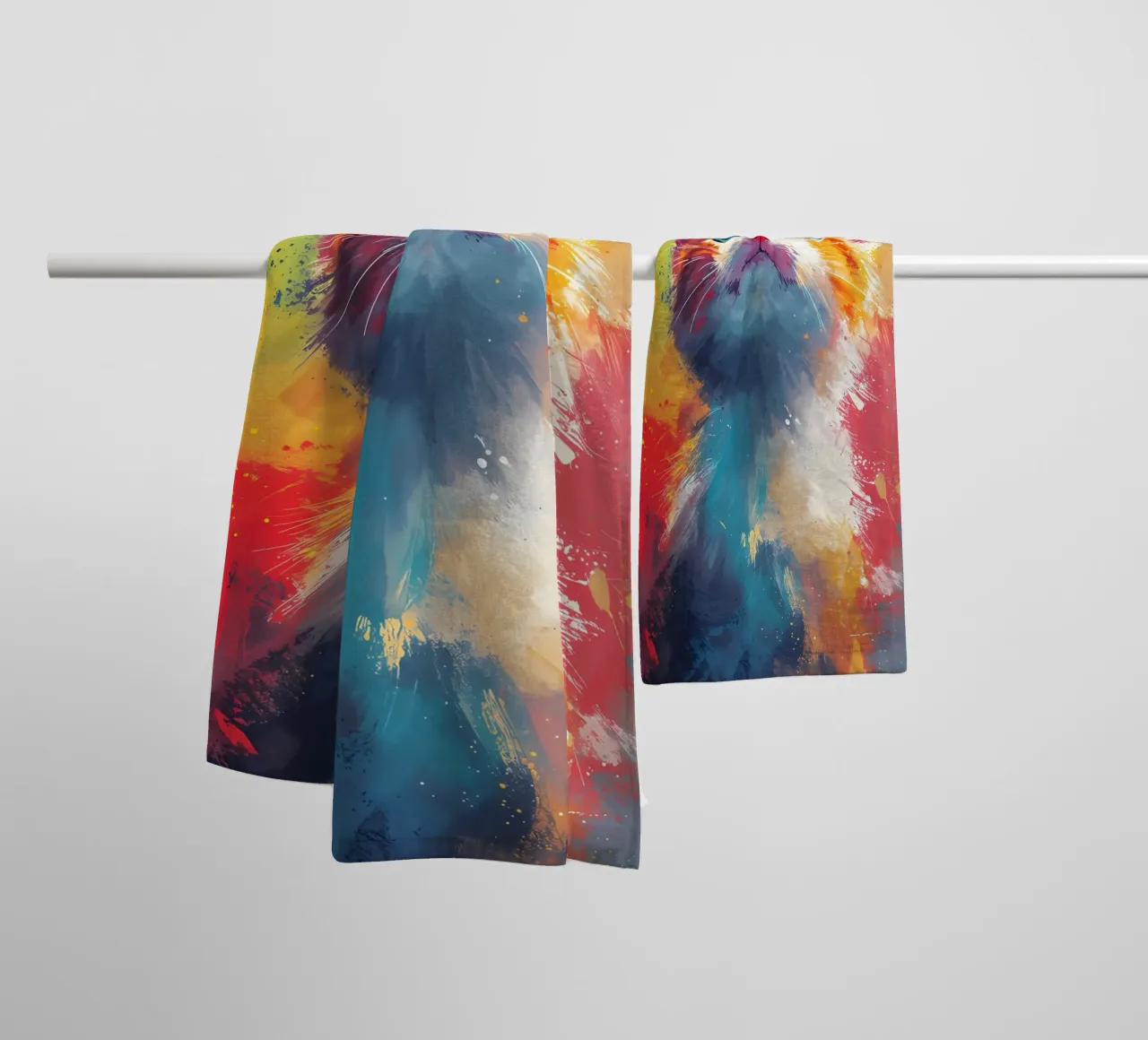 Colorful Gaze Kitty - Vivid Watercolor towel by Manh beo
