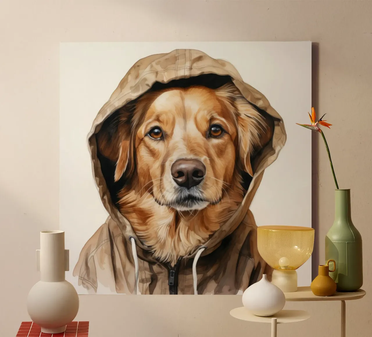 Cane acquerellato con felpa con cappuccio tela da Animal Portraits