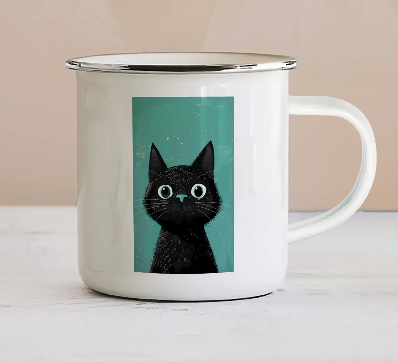 Occhi di gatto curiosi tazza in smalto da Manh beo