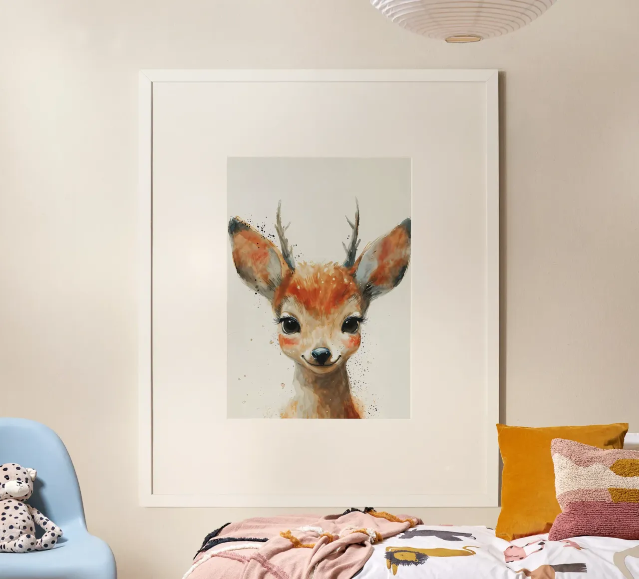 Lo sguardo innocente di Fawn poster con telaio in legno da Manh beo