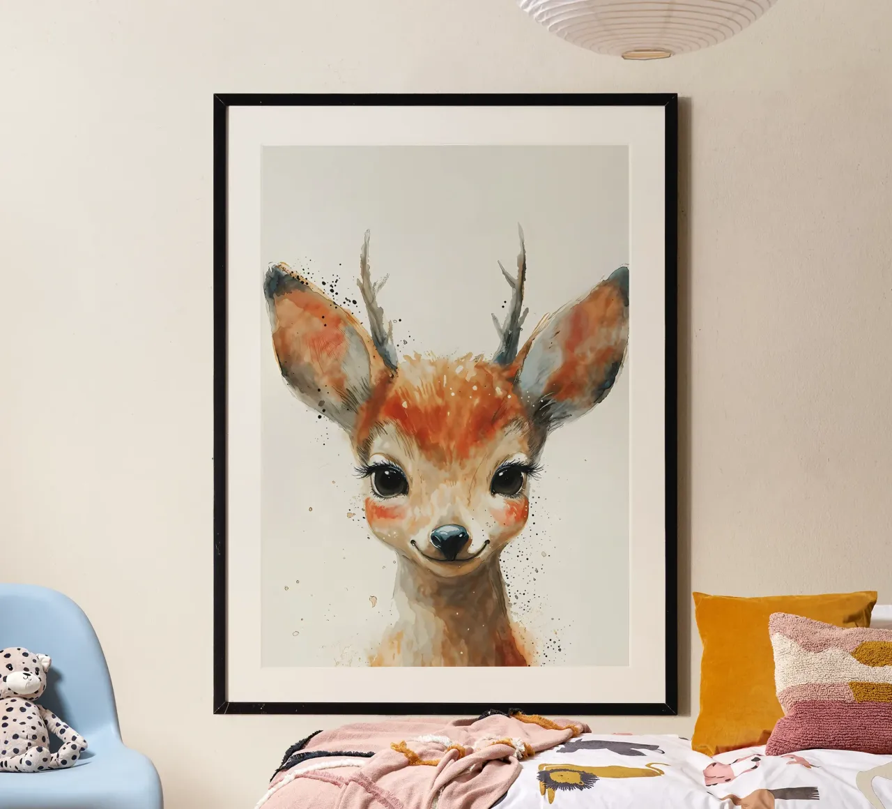 Lo sguardo innocente di Fawn poster con telaio in legno da Manh beo