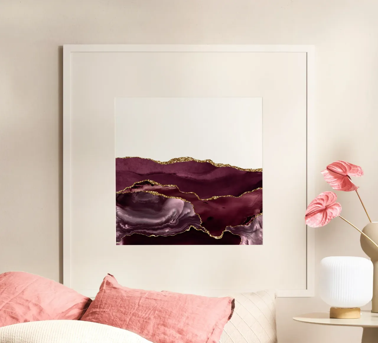 Texture agata bordeaux e oro 25 poster con telaio in alluminio da Gemstone Textures