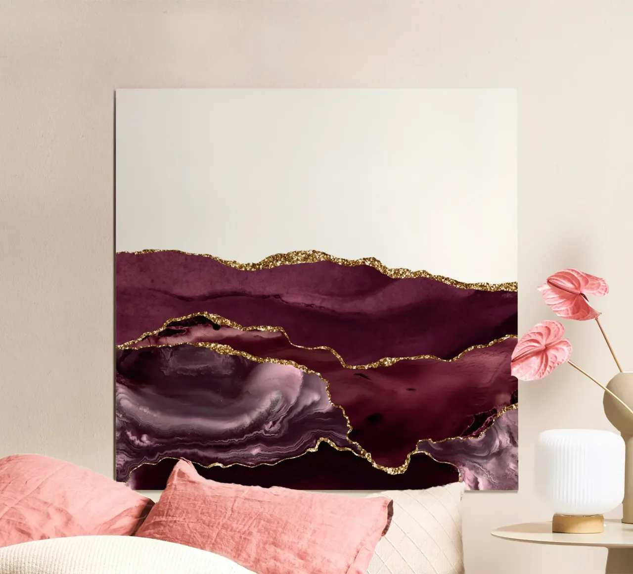 Texture agata bordeaux e oro 25 poster con telaio in alluminio da Gemstone Textures