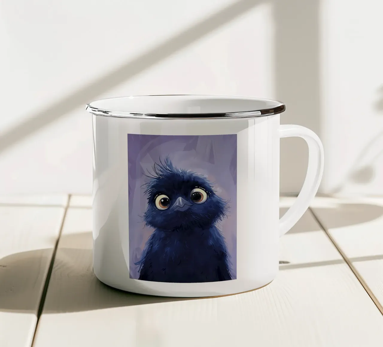Fluffy Blue Bird enamel mug by Manh beo