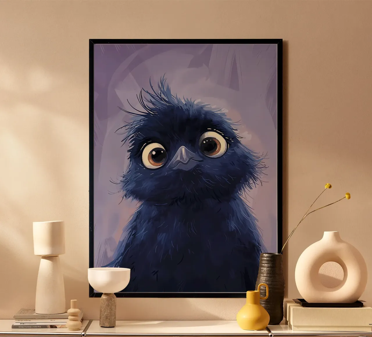 Uccello blu soffice poster con telaio in legno da Manh beo
