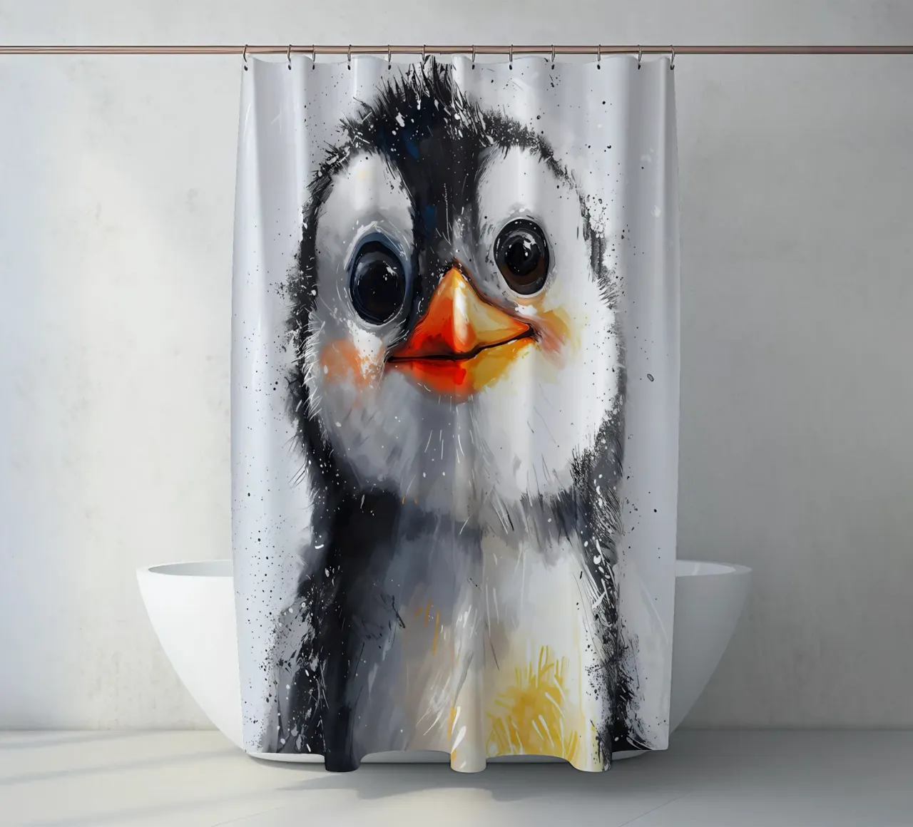 Fluffy Penguin Chick_ Verspieltheit in Person Duschvorhang von Manh beo