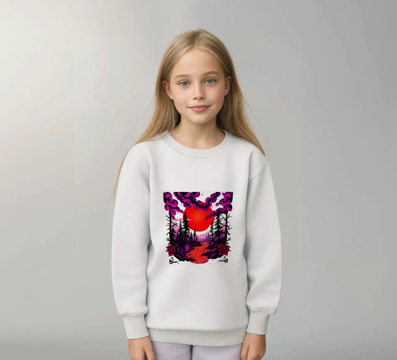 Crepuscolo cremisi: Paesaggio enigmatico felpa bambino da Artistic-shop