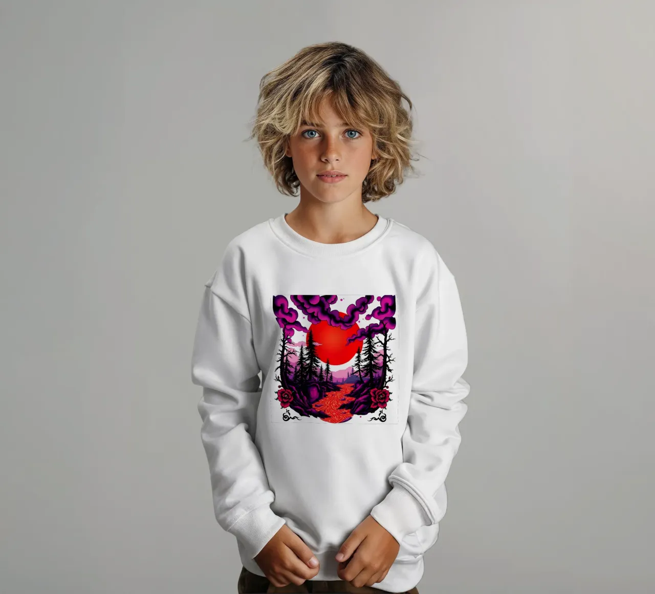 Crepuscolo cremisi: Paesaggio enigmatico felpa bambino da Artistic-shop