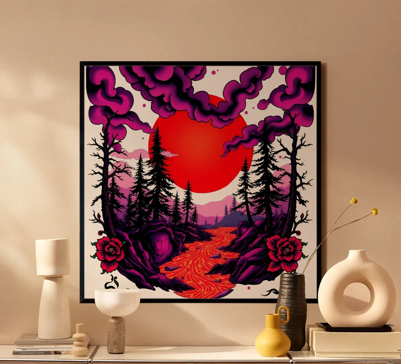 Crepuscolo cremisi: Paesaggio enigmatico poster da Artistic-shop