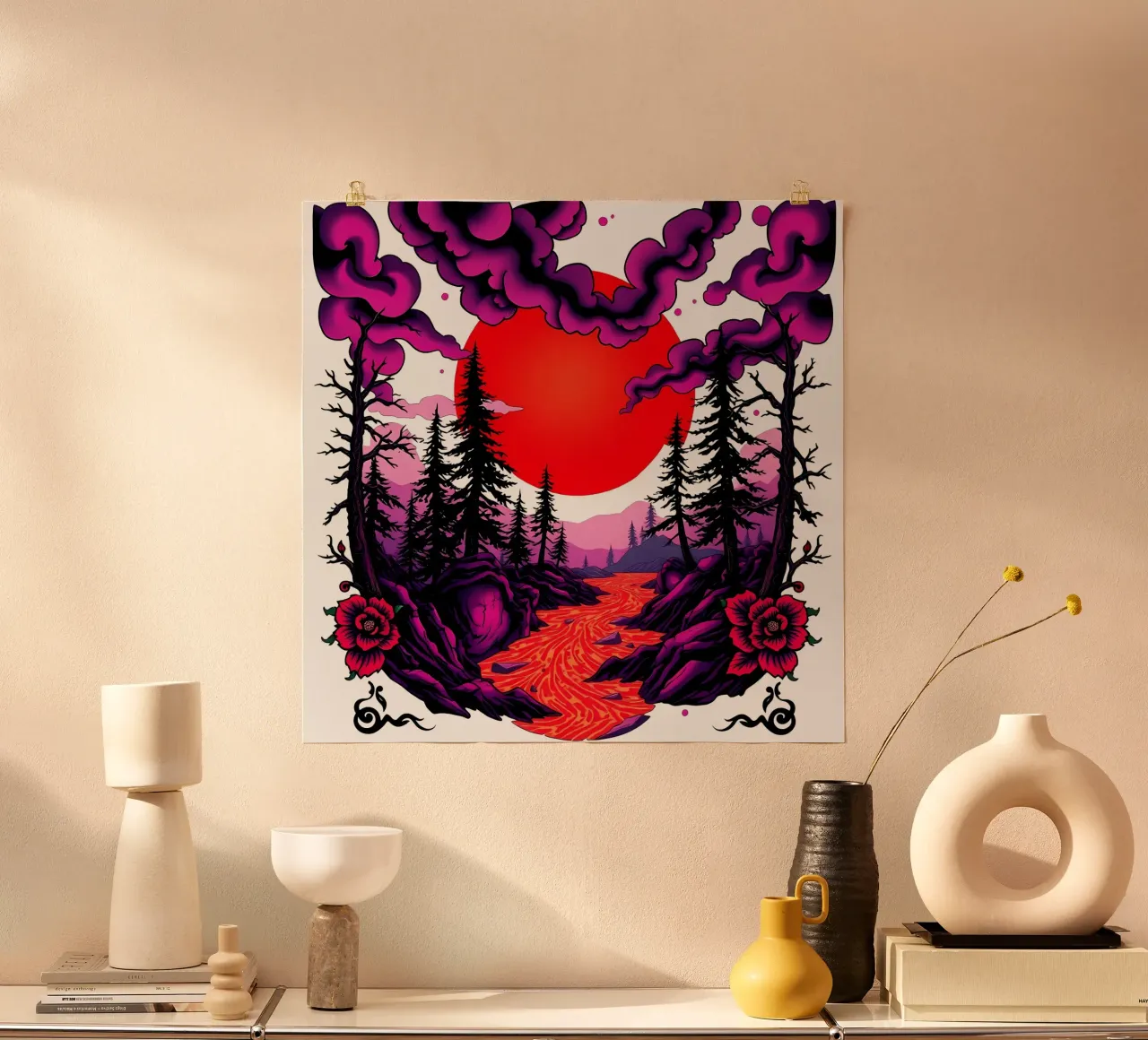 Crepuscolo cremisi: Paesaggio enigmatico poster da Artistic-shop
