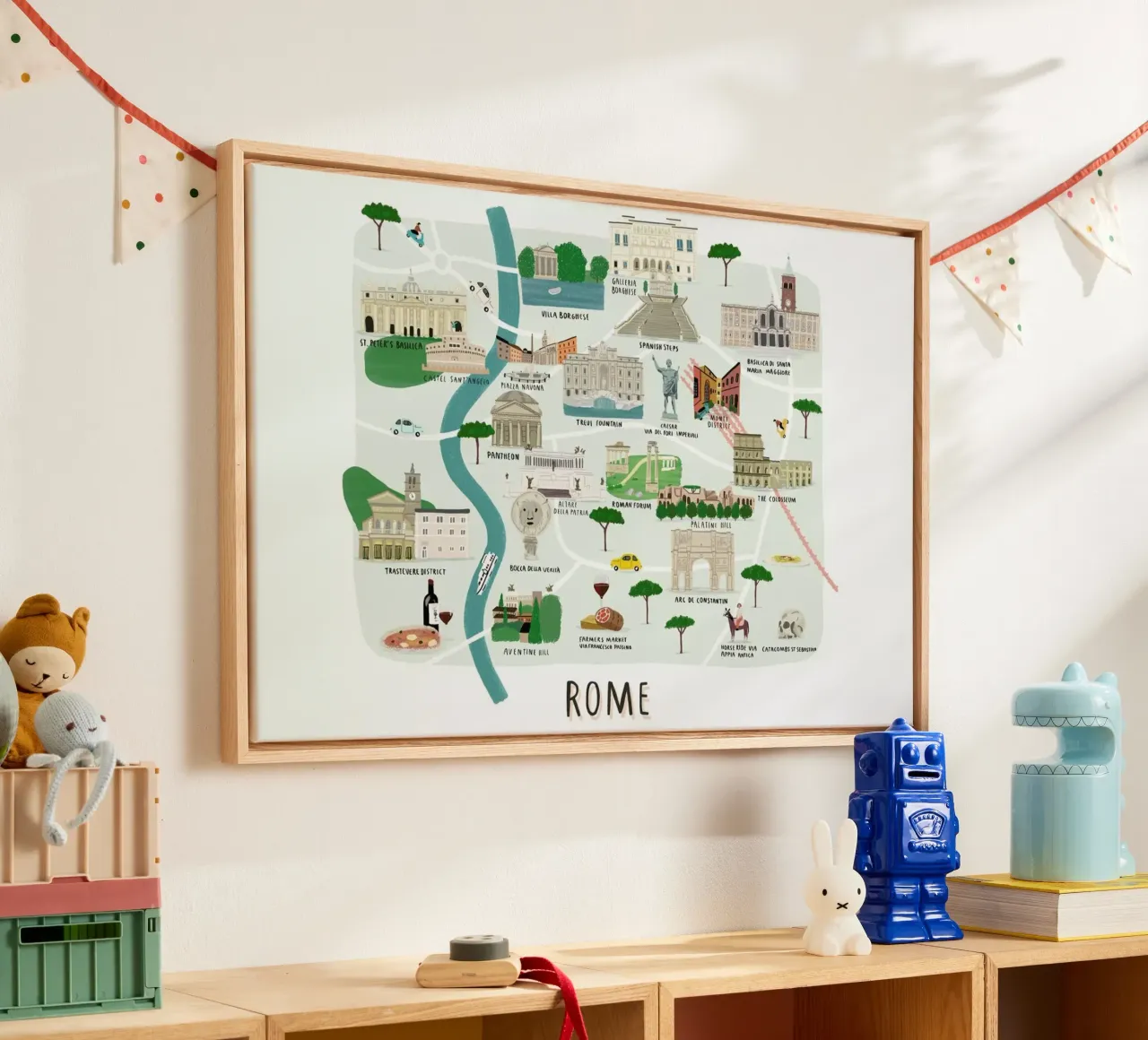 Rome Map canvas with Floater frame by Alex Foster